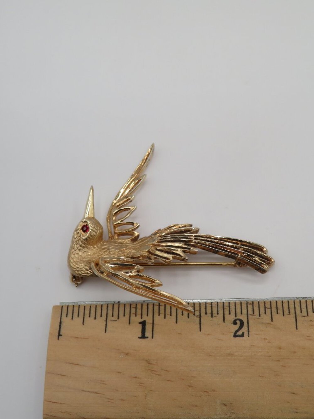 Vintage Hummingbird Gold Over Sterling Brooch - Picture 7 of 7